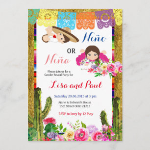 Fiesta Niño oder Niña Gender Reveal Einladung