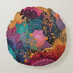 Fiesta Papel Picado Gold Mandala Kunst Rundes Kissen