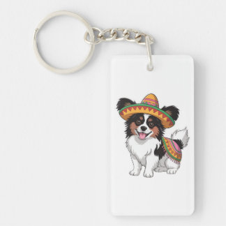 Fiesta Papillon Dog Wearing Sombrero und Sarape Schlüsselanhänger