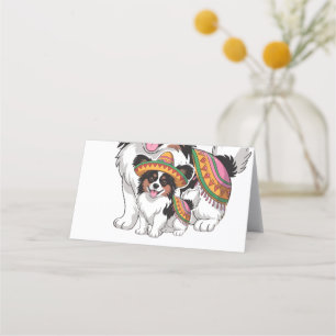 Fiesta Papillon Dog Wearing Sombrero und Sarape Terminkarte