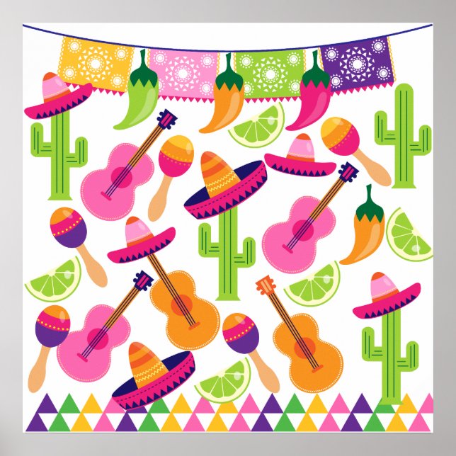 Fiesta Party Sombrero Cactus Limes Paprikaschoten  Poster (Vorne)