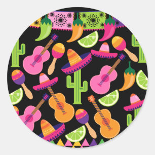 Fiesta Party Sombrero Cactus Limes Paprikaschoten  Runder Aufkleber