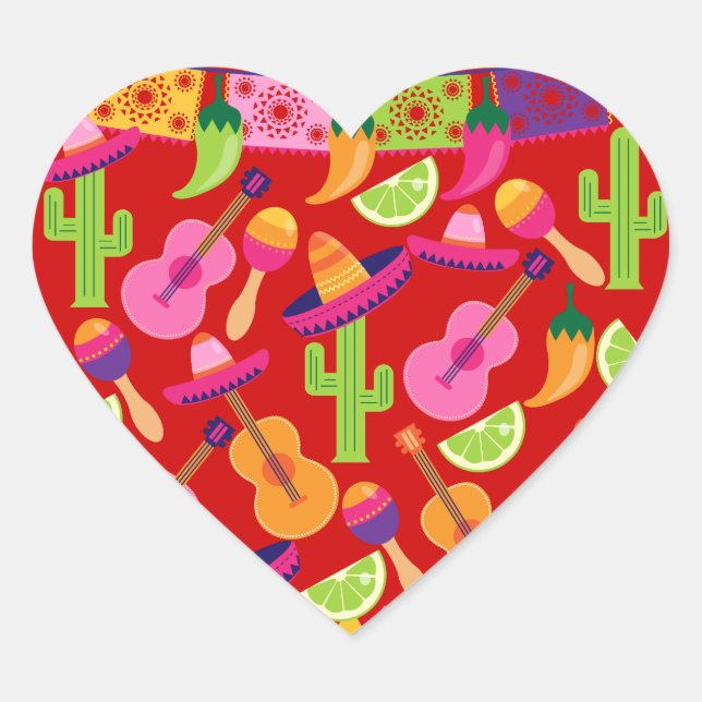 Fiesta Party Sombrero Limes Guitar Maraca Saguaro Herz-Aufkleber (Vorderseite)