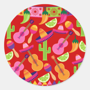 Fiesta Party Sombrero Limes Guitar Maraca Saguaro Runder Aufkleber
