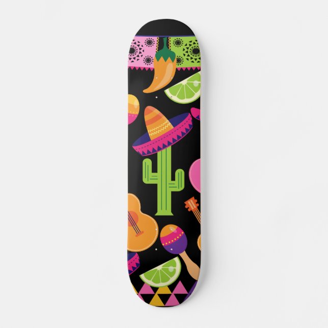 Fiesta-Partysombrero-Kaktus kalkt Paprikaschoten Skateboard (Vorderseite)