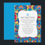 Fiesta Pattern Bat Mitzvah Einladung<br><div class="desc">Festivalthemed Fledermaus mitzvah in bunten Farben laden dazu ein,  schnell und einfach auf Ihre Veranstaltungsspezifikationen zugeschnitten zu sein.</div>