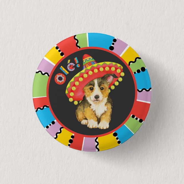 Fiesta Pembroke Welsh Corgi Pinback Button (Vorderseite)