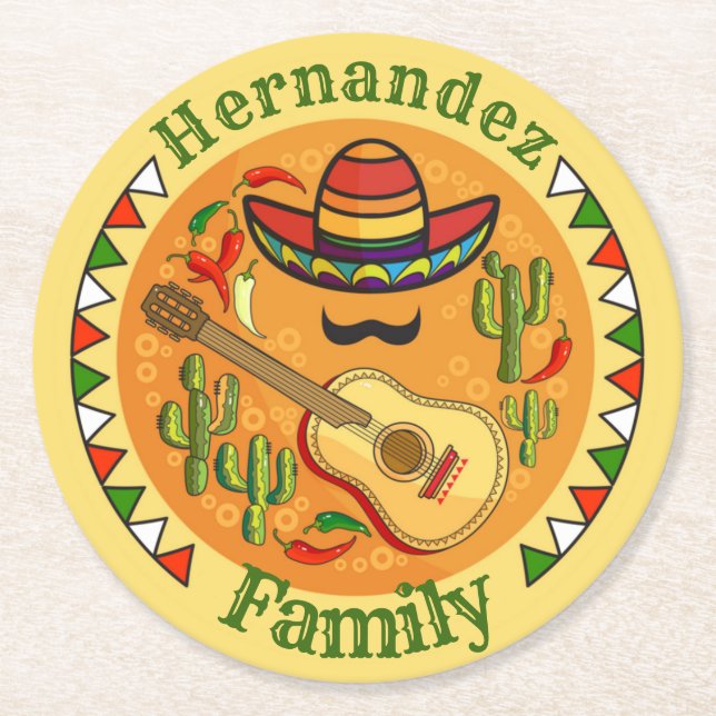 Fiesta Personalisiert NAME Fun Cinco De Mayo Runder Pappuntersetzer (Vorderseite)