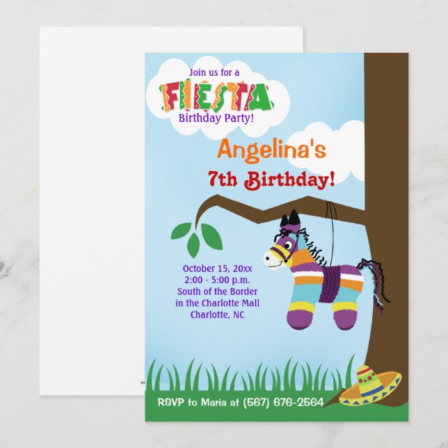 Fiesta Pinata Cinco de Mayo Einladung zum (Vorne/Hinten)
