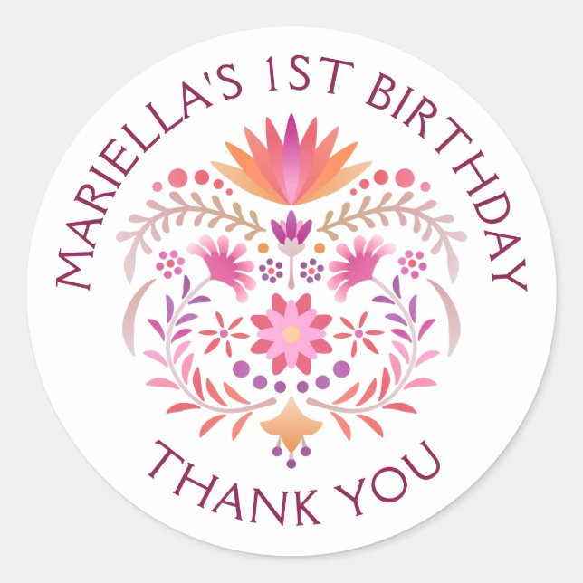 Fiesta Pink Birthday Shower Wedding Runder Aufkleber (Vorderseite)