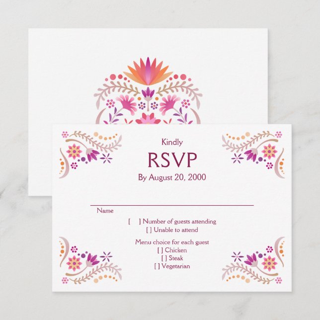 Fiesta Pink Wedding Quinceañera UAWG RSVP Karte (Vorne/Hinten)