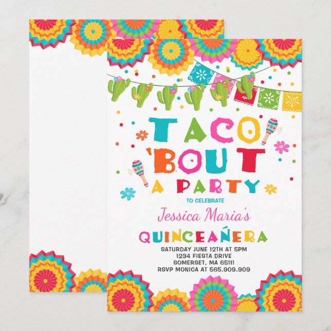Fiesta Quinceanera Einladung Taco Bout Ein Party (Vorne/Hinten)