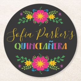 Fiesta Quinceñera, farbenfroh Runder Pappuntersetzer