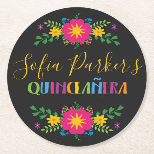 Fiesta Quinceñera, farbenfroh Runder Pappuntersetzer