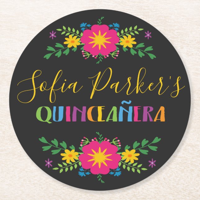 Fiesta Quinceñera, farbenfroh Runder Pappuntersetzer (Vorderseite)