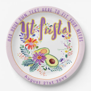 FIESTA Rosa Avocado Folkart Blumen individuell Pappteller