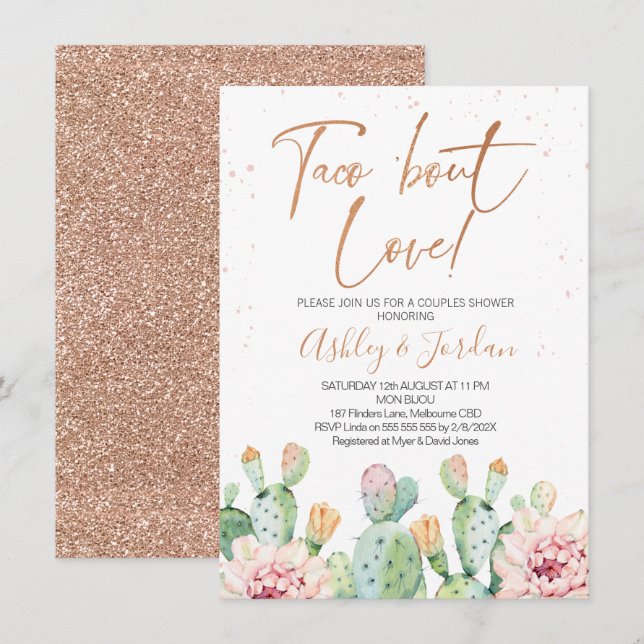 Fiesta Rose Gold Taco ''bout Liebe Paare Dusche Einladung (Vorne/Hinten)