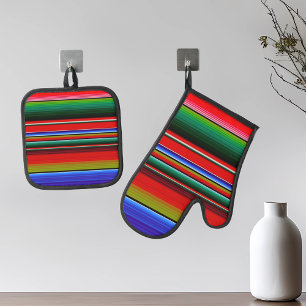 Fiesta Serape Mexikanisch Streifen Musterdecke Ofenhandschuh & Topflappen-Set