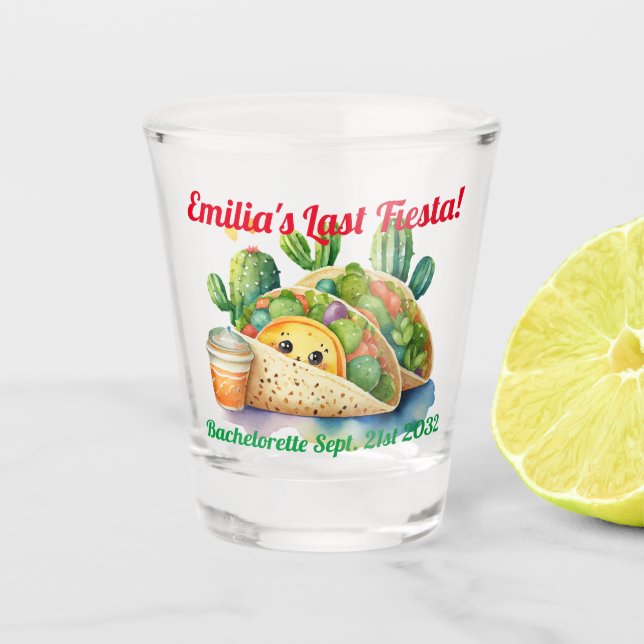 Fiesta Shot Glass Taco Bachelorette Personalisiert Schnapsglas (Vorderseite)