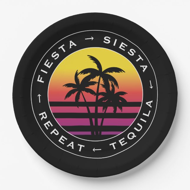 Fiesta Siesta Tequila Repeat Junggesellinnenabschi Pappteller (Vorderseite)