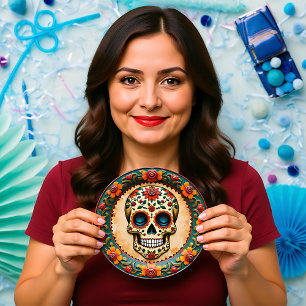 💀 🎉 Fiesta Skull-ette, die Día de los Muertos Pappteller