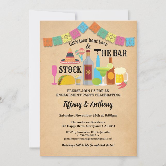 Fiesta Stock die Bar Einladung Paare Dusche (Vorderseite)