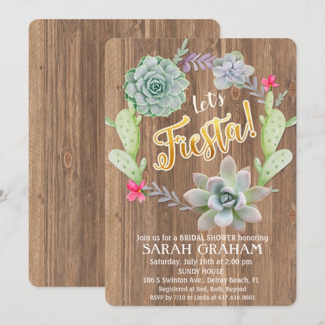 Fiesta Succulent Wreath Bridal Dusche Einladung (Vorne/Hinten)