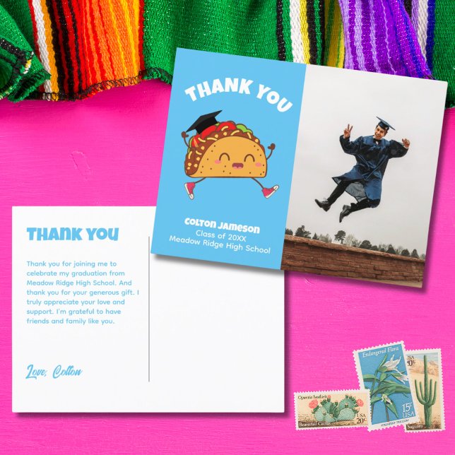Fiesta Taco Abschluss Foto Vielen Dank Postcard Postkarte (Fiesta Taco Graduation Photo Thank You Postcard)