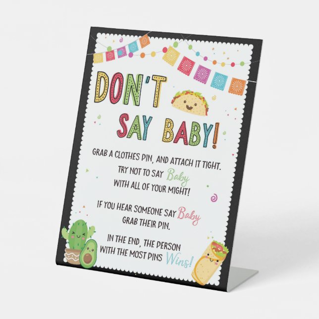 Fiesta Taco Baby Shower Say Baby Game Sign Sockelschild (Vorderseite)