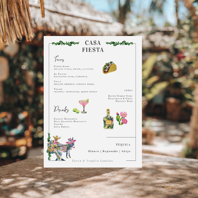 Fiesta Taco Bar Menu | Tequila Party Menu (Créateur téléchargé)
