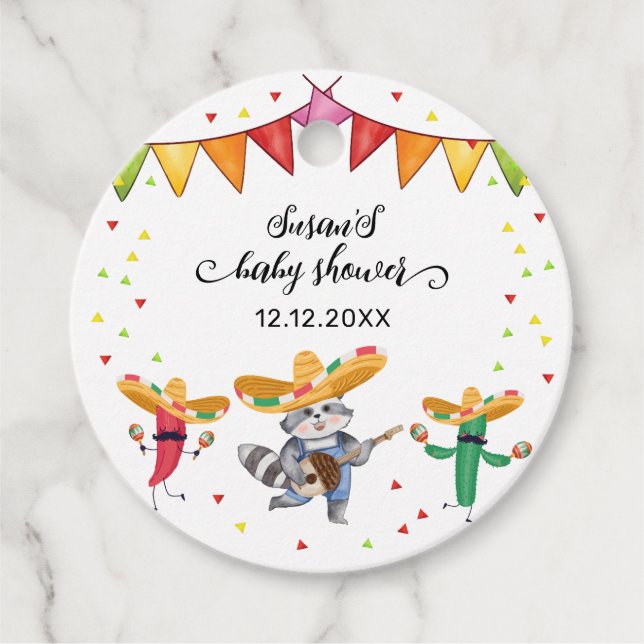 Fiesta Taco 'Bout A Baby Cactus Animal Baby Shower Geschenkanhänger (Vorderseite)