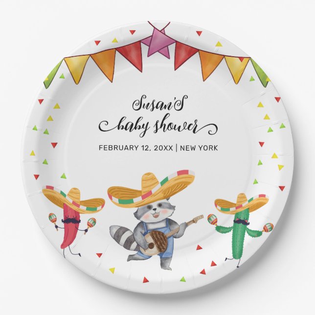 Fiesta Taco 'Bout A Baby Cactus Animal Baby Shower Pappteller (Vorderseite)