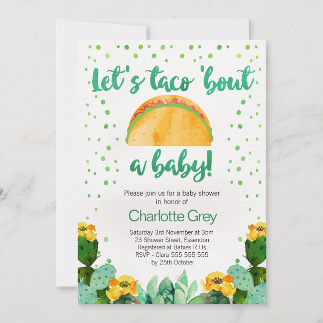 Fiesta Taco 'Bout A Baby Shower Einladung (Vorderseite)