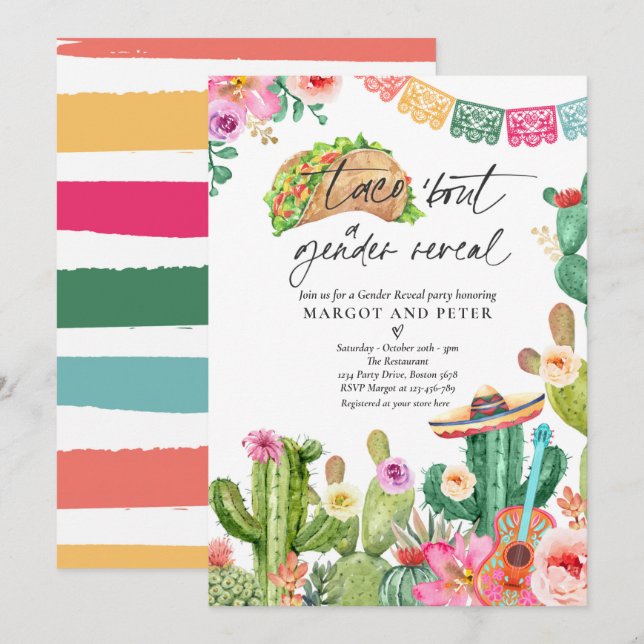 Fiesta Taco 'Bout A Gender Reveal Cactus Party Einladung (Vorne/Hinten)
