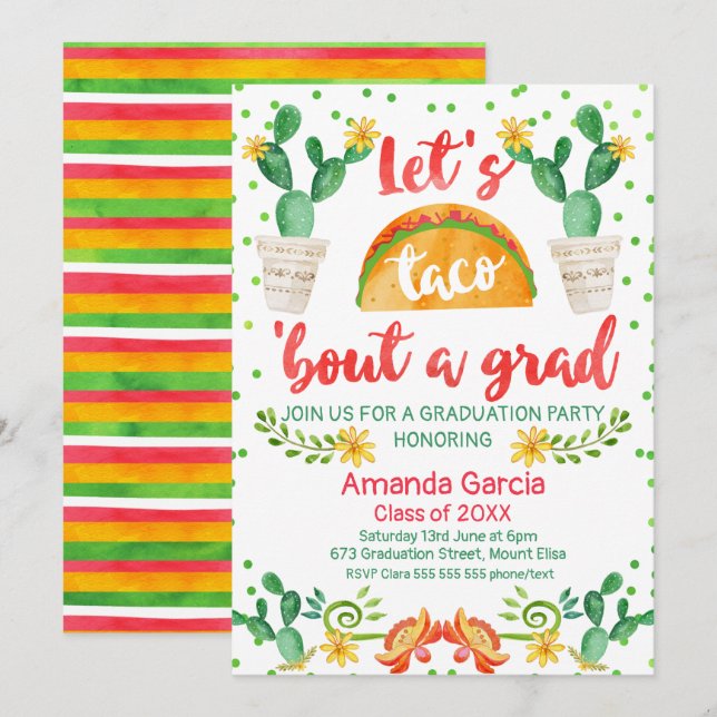 Fiesta Taco Bout A Grad Party Einladung (Vorne/Hinten)