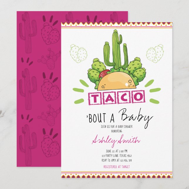 Fiesta Taco 'Bout Baby Pink Einladung (Vorne/Hinten)