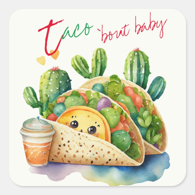 Fiesta Taco 'bout Baby Shower Niedlich Fun Modern Quadratischer Aufkleber (Vorderseite)