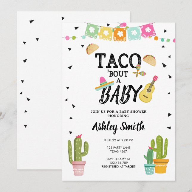 Fiesta Taco Bout Liebe Cactus Black Baby Shower Einladung (Vorne/Hinten)