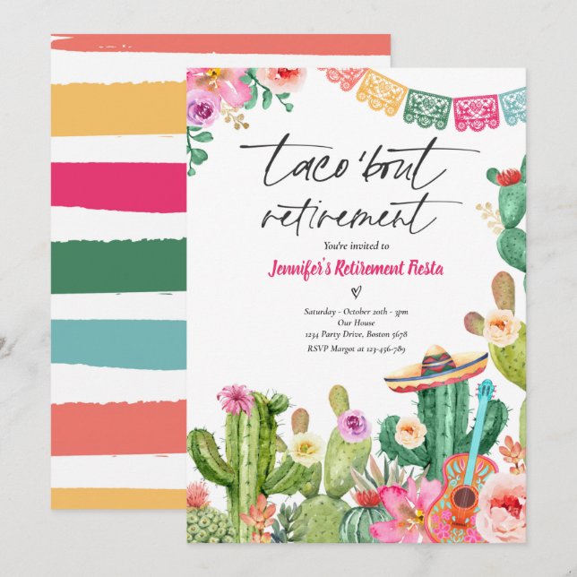  Fiesta Taco 'Bout Retirement Mexican Fiesta Party Einladung (Vorne/Hinten)
