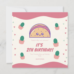 Fiesta Taco Twosday Cactus Girl 2. Geburtstags-Par Einladung