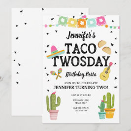 Fiesta Taco Twosday Cactus Girl 2. Geburtstags-Par Einladung
