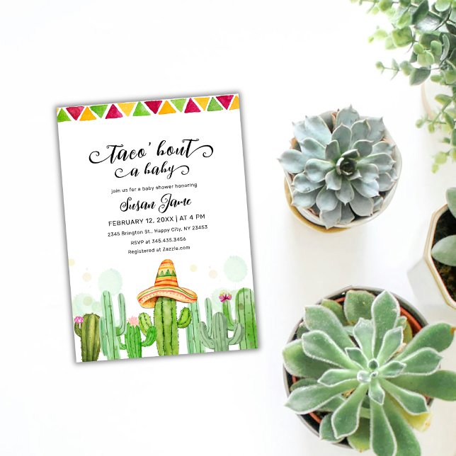 Fiesta Taco Watercolor Cactus Baby Shower Einladung (Fiesta Taco Watercolor Cactus Baby Shower Invitation)