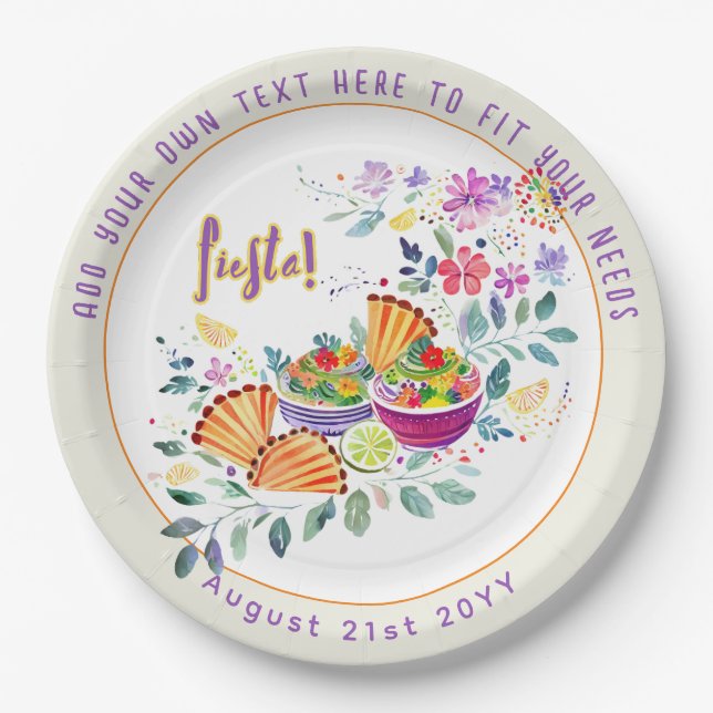FIESTA Tacos Guacamole Folkart Blume Custom Pappteller (Vorderseite)