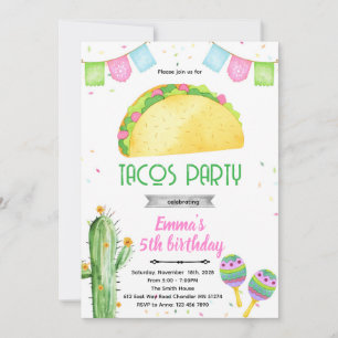 Fiesta-Tacos-Mädchen-Themen-Einladung  Einladung