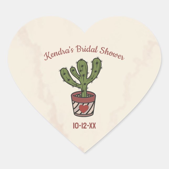 Fiesta Theme Brautparty Personalisiert Cactus Herz-Aufkleber (Vorderseite)