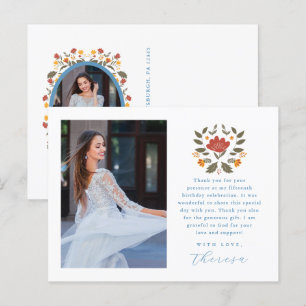 Fiesta Two Foto Blau Quinceanera Floral Dankeschön Postkarte