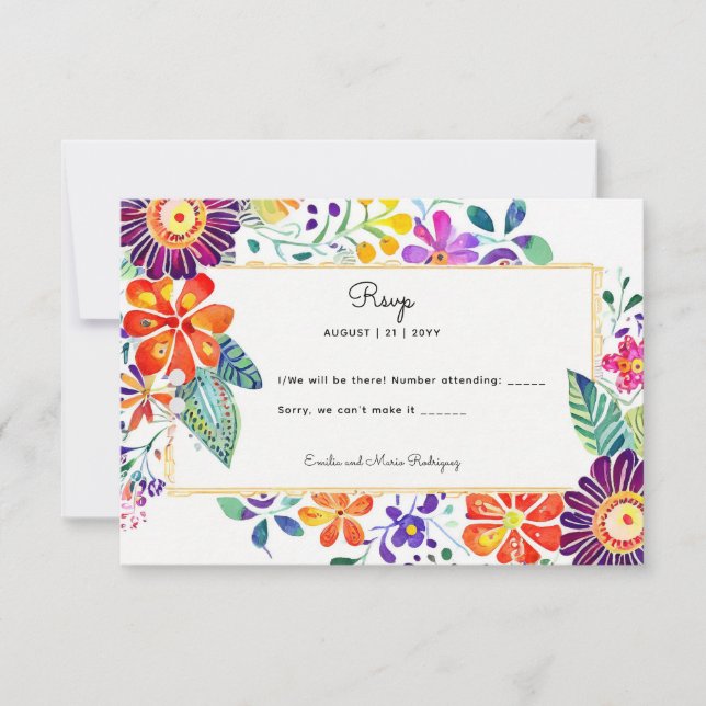 FIESTA-UAWG mit QR-Code Folkart-Blume RSVP Karte (Vorderseite)