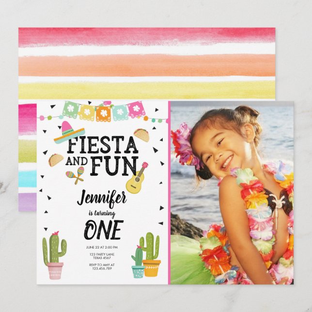 Fiesta und Fun Cactus Mexican Girl First Birthday Einladung (Vorne/Hinten)