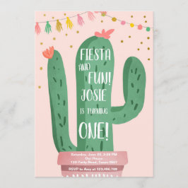 Fiesta und Fun Girl Pink Cactus 1. Geburtstag Einladung
