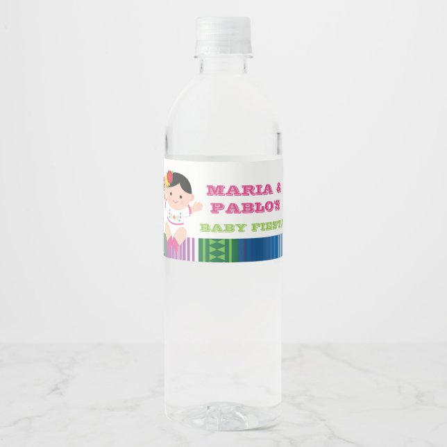 Fiesta Wasserflaschen Labels, Babydusche Mädchen (Vorderseite)